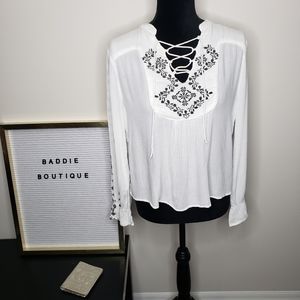 Walter Baker embroidered blouse tie up neck